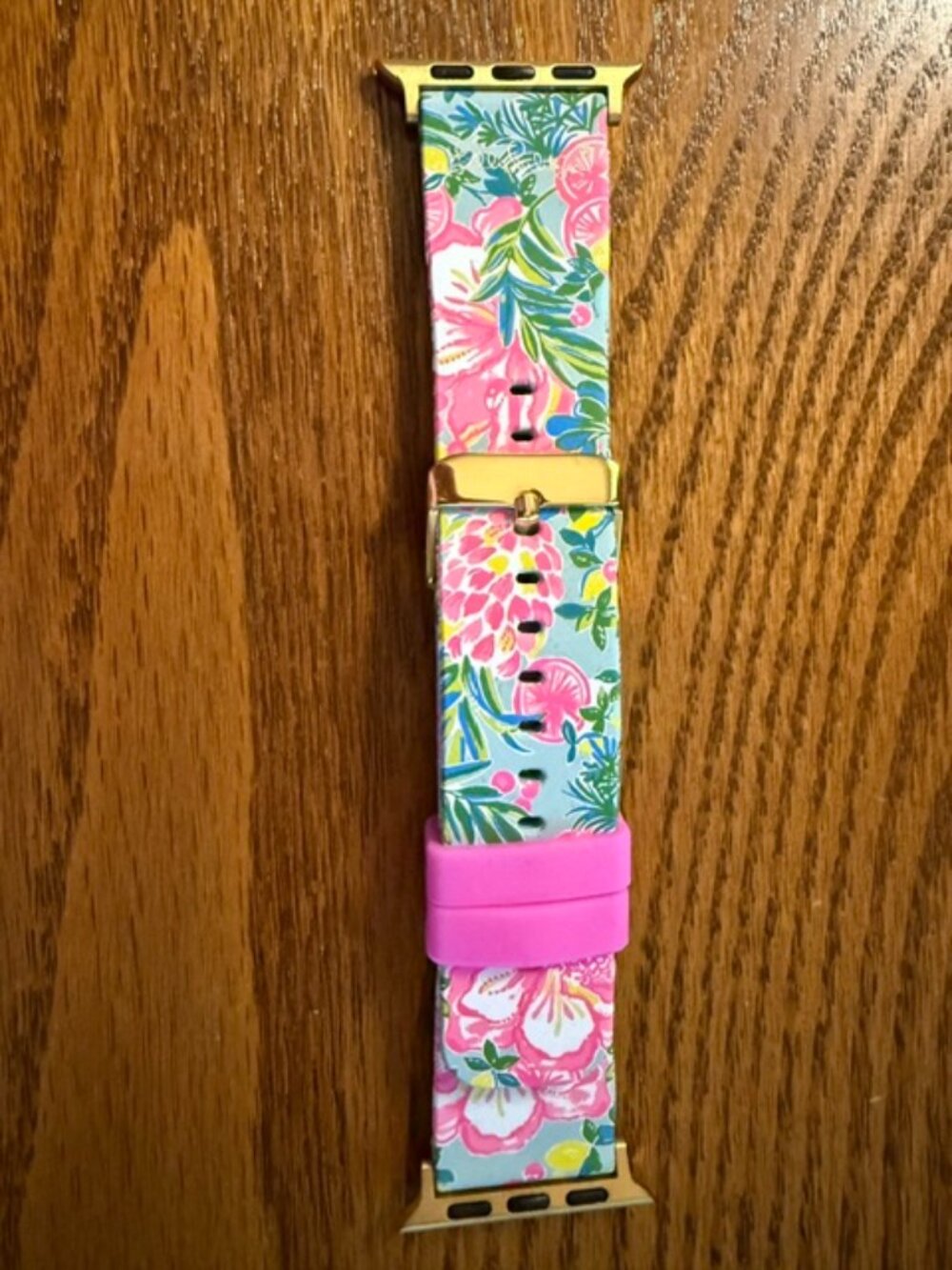 Lilly Pulitzer Tropical Floral Apple Watch Band Pink Green Gold Hardware SKU171